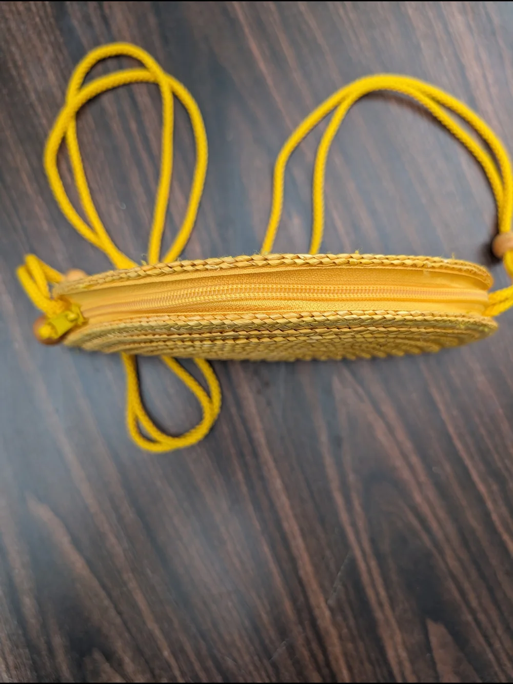 Yellow Straw Crossbody Bag with Rope Strap